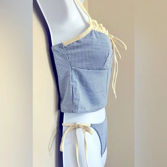 Blue White Gingham High Cut Cheeky Tankini Set - Picture 4 of 16